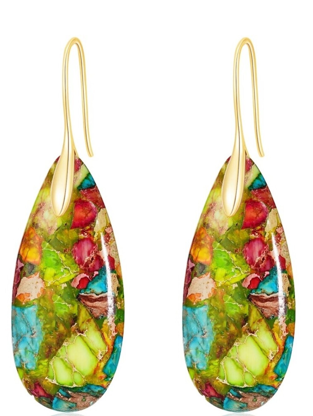 Multicolor Teardrop Healing Stones Earrings - Gold Hooks
